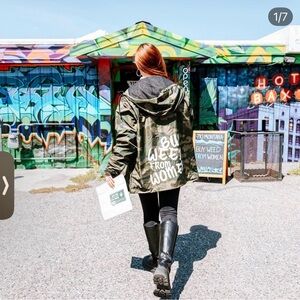 Women’s Olive Green Camo Utility Jacket with Hood